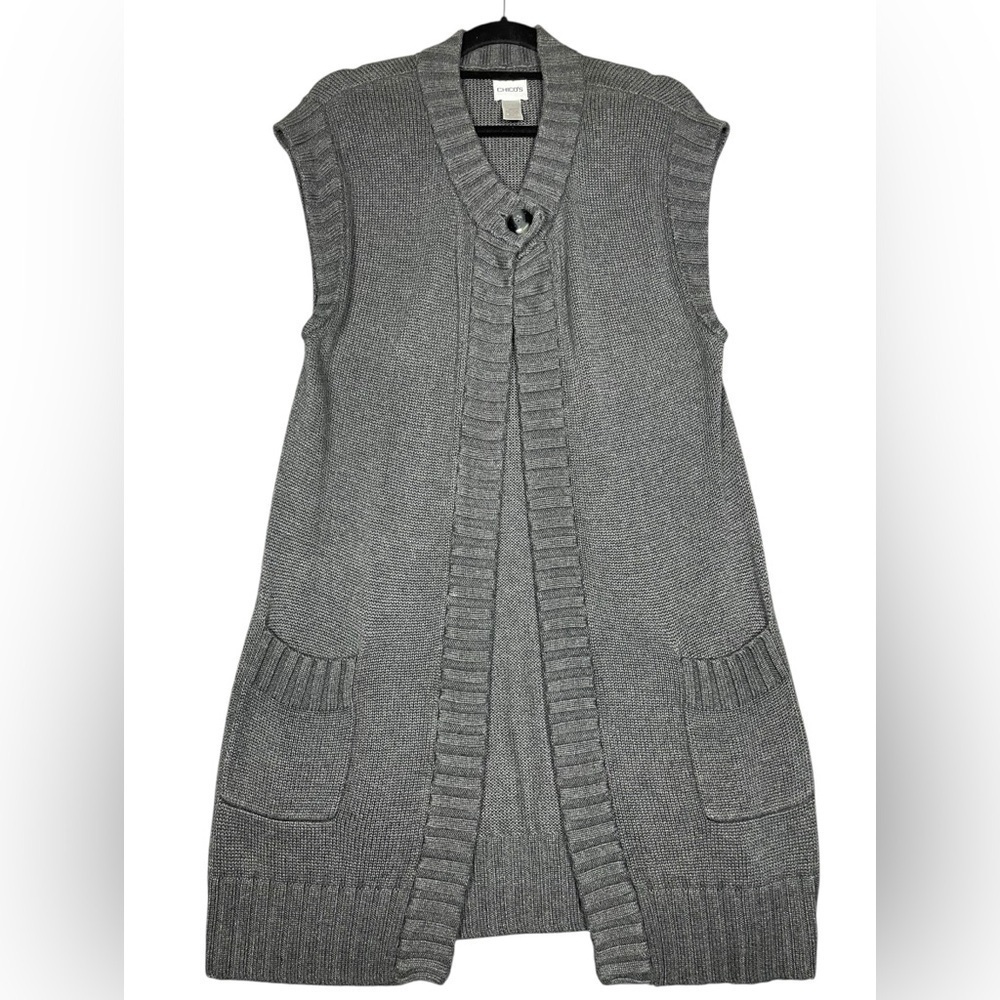 Chico's Gray Sleeveless Duster Cardigan Longline Vest Sweater Sz L/12